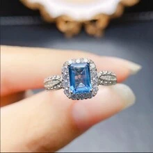 时尚女士海蓝宝石戒指、微镶铆钉戒指、魅力女士时尚派对戒指、鸡尾酒戒指、送给情侣的奢华珠宝礼物 - 方形鉚釘藍色寶石戒指 - 查看 1