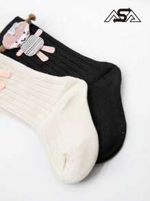 6 Pares  Encantadores Calcetines Largos para Niña con Divertidos Personajes y Pompones, Ideales para la Escuela y el Juego, Cálidos y Confortables, en Variedad de Colores Neutros y Pasteles - Multicolor - Ver 4