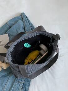 Bolso de hombro cruzado de pana con mucha capacidad, bolso de compras, bolsas de tela para estudiantes, con múltiples compartimentos, perfecto para la playa, la escuela, el trabajo y el uso diario