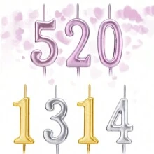 10 Pieces Birthday Numeral Candles Cake Numeral Candles Number 0-9 Glitter Cake Topper Decoration For Birthday Party Favor, Party Celebration - Pink - View 5