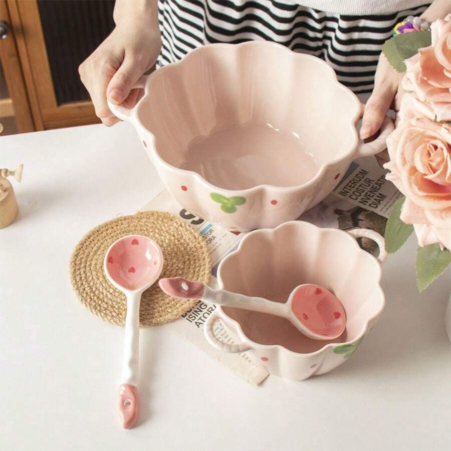 1 Miếng Gốm sứ Dễ thương Dâu tây Hình quả bí ngô Bát Đối với Vật dụng trong nhà Sử dụng , Lý tưởng Đối với Sa mạc Và Xa lát - Hồng - Xem 1