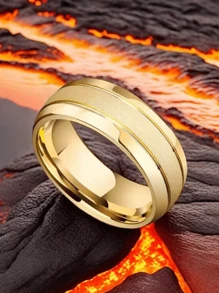 1件時尚鈦鋼戒指,啞光18k金色極簡主義戒指,適用於派對、商務活動、情人節禮物、街頭休閒時尚手飾,適用於最好的朋友生日禮物,華麗設計的雙色金色戒指,適用於任何場合的多功能戒指 - 8MM寬 內外球雙線磨砂戒指 - 查看 4