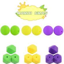 30/60pcs Diy Mardi Gras Themed Silicone Beads Set: Round Beads, Flat Round Beads, Abacus Beads, Hexagonal Beads, Octagonal Beads, Square Beads. Materials, Safe And , For Making Necklaces, Bracelets, Keychains, Phone Chains, Etc. - Bead - View 4