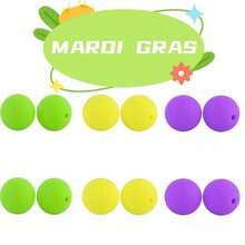 30/60pcs Diy Mardi Gras Themed Silicone Beads Set: Round Beads, Flat Round Beads, Abacus Beads, Hexagonal Beads, Octagonal Beads, Square Beads. Materials, Safe And , For Making Necklaces, Bracelets, Keychains, Phone Chains, Etc. - Bead - View 5