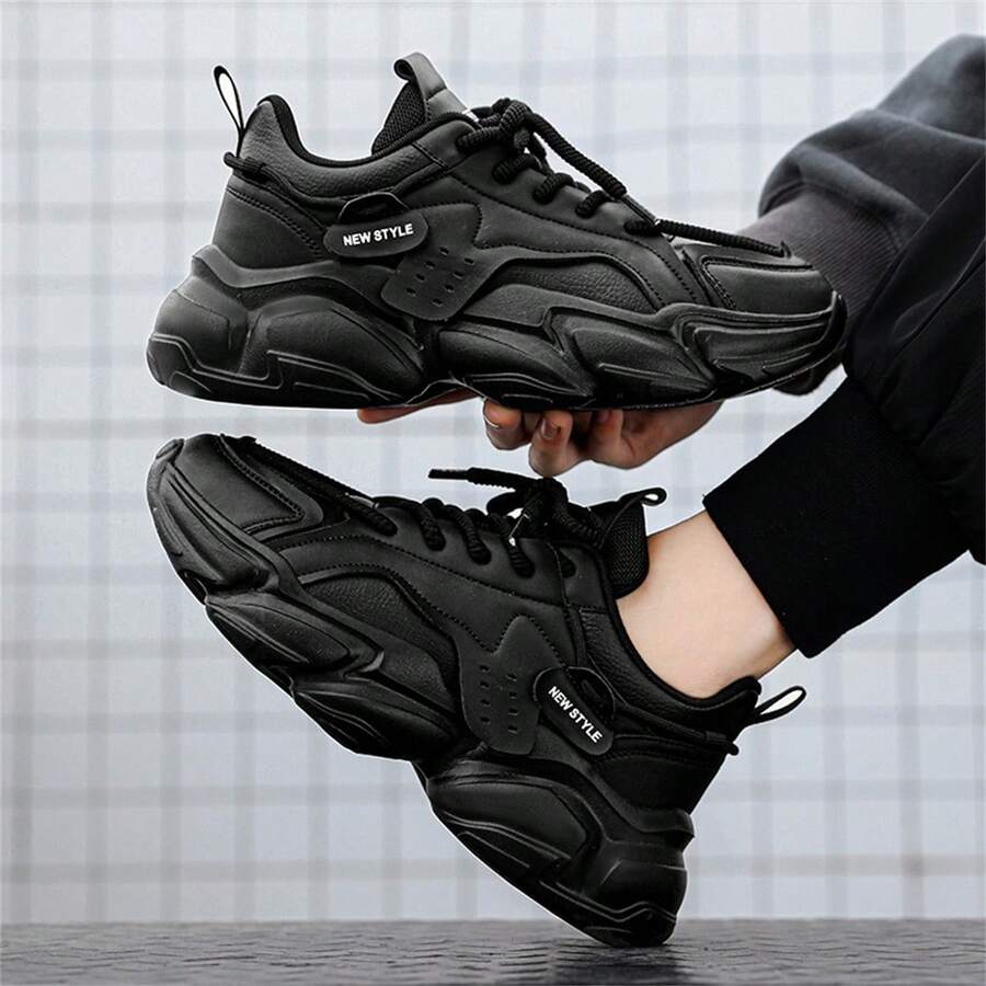 Giày dép Nam 2024 Mới Ngoài trời Chống trượt Thể thao Giày Chạy bộ Giải trí Linh hoạt Nam Giày dép Dày Đế Giày thể thao thoáng khí chất liệu da PU Nam Giày dép - màu đen - Xem 1