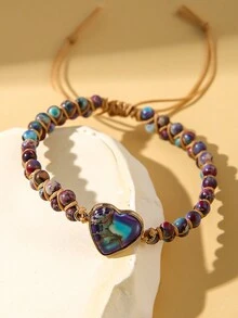 1pc Stone Heart Braided Bracelet, Sweet Style For Women's Daily Wear - Woven Bracelet - View 7