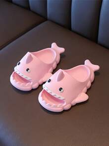 兒童帶孔鯊魚拖鞋,夏季新款卡通防滑軟底室內家居鞋,適用於幼童女孩和男孩 - 粉色 - 查看 3
