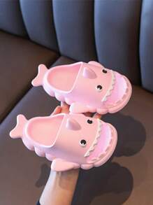 兒童帶孔鯊魚拖鞋,夏季新款卡通防滑軟底室內家居鞋,適用於幼童女孩和男孩 - 粉色 - 查看 1