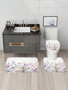 1入組植物、花朵和蝴蝶圖案數位印花淋浴窗簾或地墊 - 多重色 - 查看 4