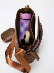 純色簡約優雅潮流新潮學校/通勤/休閒/旅行輕便親子斜背包 - 棕色 - 查看 4