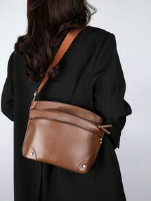 純色簡約優雅潮流新潮學校/通勤/休閒/旅行輕便親子斜背包 - 棕色 - 查看 11