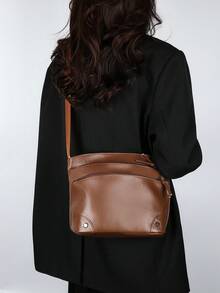 純色簡約優雅潮流新潮學校/通勤/休閒/旅行輕便親子斜背包 - 棕色 - 查看 9