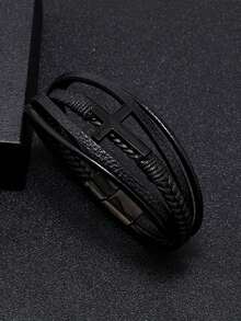 1 件男女通用十字形黑色和銀色搭扣手鍊！很棒的情人節禮物！ - 黑色 - 查看 6