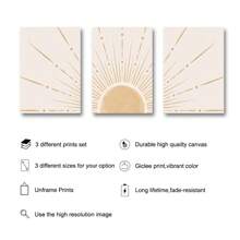 Set Of 3 Bohemian Sunshine Mid Century Retro Poster Print Rising Sun Boho Art Canvas Painting Minimalist Modern Wall Picture Living Room Bedroom Home Decoration,Frameless