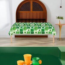 1pc 137*274cm Saint Patrick's Day Party Tablecloth, Clover Printed Pe Waterproof Tablecloth - Multicolor - View 4