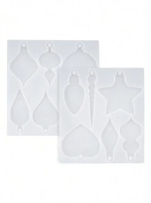 2 件/套 DIY 水晶滴树脂模具圣诞装饰圣诞创意吊坠首饰钥匙扣硅胶模具 - 白色 - 查看 10