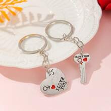 2件情侶鑰匙扣,創意情人節鑰匙扣,英文銘文l Love You,情侶箭穿心情人節禮物,紀念餽贈品 - 銀色 - 查看 3