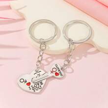 2件情侶鑰匙扣,創意情人節鑰匙扣,英文銘文l Love You,情侶箭穿心情人節禮物,紀念餽贈品 - 銀色 - 查看 4