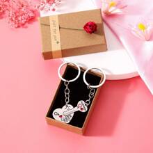 2件情侶鑰匙扣,創意情人節鑰匙扣,英文銘文l Love You,情侶箭穿心情人節禮物,紀念餽贈品 - 銀色 - 查看 2