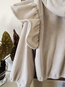 Conjunto de ropa de primavera para bebé niña con blusa de pana y pantalones cortos tipo cubre pañal con volantes encantadores y ropa de cubierta en color beige - Albaricoque - Ver 3
