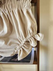 Conjunto de ropa de primavera para bebé niña con blusa de pana y pantalones cortos tipo cubre pañal con volantes encantadores y ropa de cubierta en color beige - Albaricoque - Ver 5