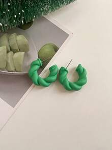 1 对个性化亚克力糖果色螺旋扭曲环耳环，适合女性日常佩戴 - J款式 - 查看 21