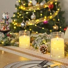 長串燈飾無火蠟燭,電池操作蠟燭,嵌入式燈飾led蠟燭,帶遙控器的防碎型有機玻璃蠟燭,3入套裝,象牙白色 - 米色 - 查看 11