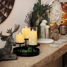 長串燈飾無火蠟燭,電池操作蠟燭,嵌入式燈飾led蠟燭,帶遙控器的防碎型有機玻璃蠟燭,3入套裝,象牙白色 - 米色 - 查看 4