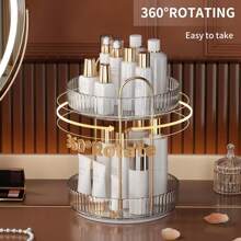 Makeup Organizer Box, Cosmetic Display Stand For Vanity, Lipstick And Skin Care Storage, Rotating Tabletop Perfume Rack, 360° Rotation,For Holiday Beach, Bathroom Collection, Bedroom Collection, Large Capacity