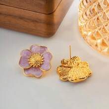 2入組復古紫花耳環 - 紫色 - 查看 6