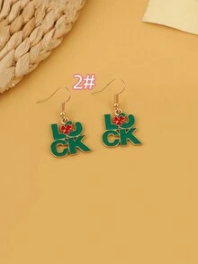 1 對字母和太陽圖案鋅合金耳環,男女通用節日禮物 - 彩色 - 查看 8