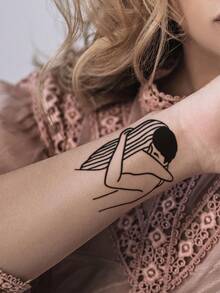 4入組黑色簡約風格情侶圖案暫時性紋身貼紙,適用於手腕及其他小部位 - 黑色 - 查看 3