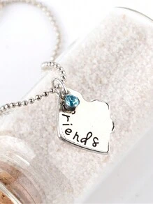 3 件心形水钻镶嵌项链，带字母和朋友吊饰细节，情人节礼物