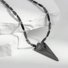 時尚黑瑪瑙串珠項鍊,男女通用珠寶禮物 - 槍黑色 - 查看 11