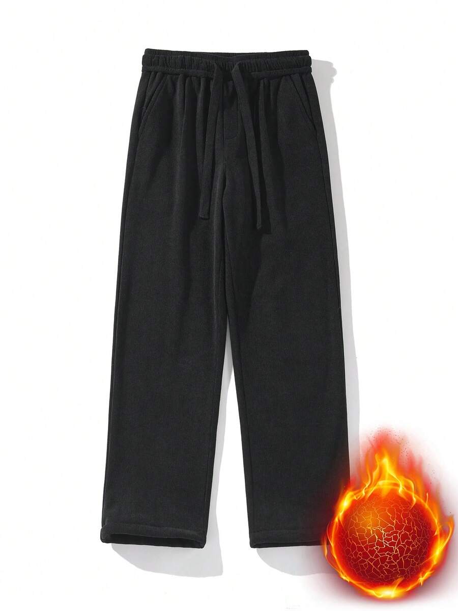 Men's Solid Color Outdoor Velvet Leisure Pants - Black - View 1