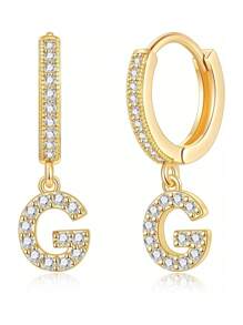 1對女士小號huggie Hoop字母耳環| Post Huggie耳環|方鋯|925純銀低過敏|女童、少女、女士禮物 - 金黃色 - 查看 24