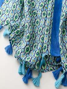 1pc Simple Printed Scarf For Women, Fashionable Sunscreen Beach Shawl, All-Match Headscarf & Shawl - Blue - View 3