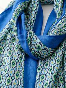 1pc Simple Printed Scarf For Women, Fashionable Sunscreen Beach Shawl, All-Match Headscarf & Shawl - Blue - View 2