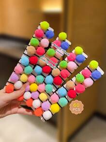 60 条装 可爱彩色 Pom Pom 发带，不伤发质，适合女孩 - 彩色 - 查看 8