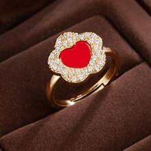 1個優雅時尚的鋯石花形戒指,適合女士 - 彩色 - 查看 18