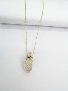 1個透明天然石項鍊,銅製打造,鑲嵌立方氧化鋯,18k香水瓶吊墜毛衣鏈,時尚奢華,適合女性,是一份多樣化的禮物,適用於母親,妻子,女友,適合派對,日常,約會,節日等 - 彩色 - 查看 2