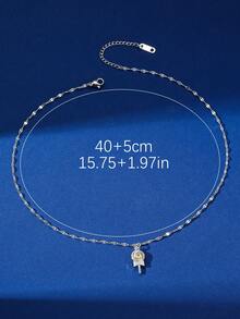 1pc Classic Four Colors Lollipop & Rhinestone Designed Copper Pendant Stainless Steel Chain Necklace, Suitable For Women'S Daily Wear - Pink - View 9