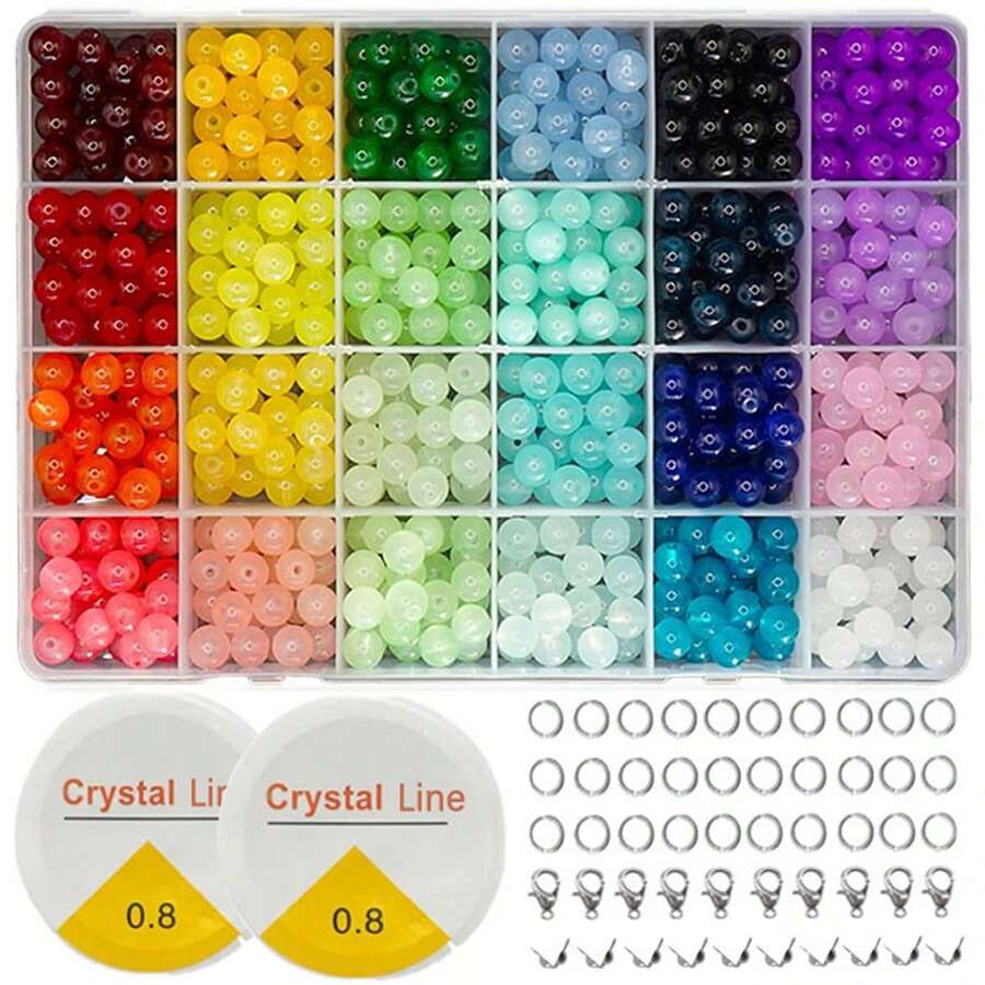 24color/1box 8mm Glass Round Beads DIY Bracelet Necklace Jewelry Accessories (Random Color) - Random - View 1