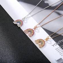 1 Pc Fashion Colorful Cubic  Rainbow Pendant Necklace For Women Collarbone Chain Party Gifts Wedding Jewelry - Rainbow - View 4
