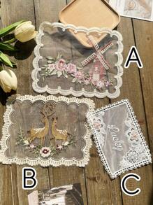 1pc Vintage Lace Border Embroidered Cushion Cover / Pillowcase / Coaster / Table Mat / Sofa Decoration Handicraft