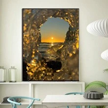 5d 風景 Diy 鑽石畫,圓形鑽石,海灘日出風景,無框家居裝飾工藝禮品,1 件 - 彩色 - 查看 3