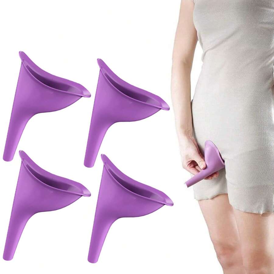Orinal Femenino,Orinal Mujer Embudo De Silicona,Reutilizable Urinario Femenino portatil para Mujeres De Pie para Orinar,Adecuado para Camping,Actividades Al Aire Libre,Viajes,4 piezas - Morado - Ver 1