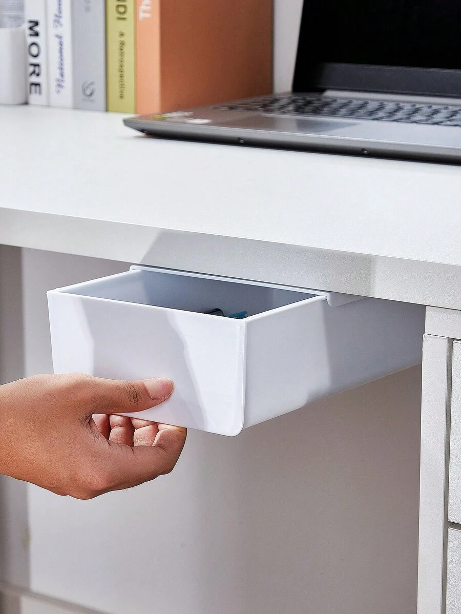 1pc Under Desk Drawer Type Non-Drilling Storage Box & Shelf Organizer - Grey - View 1