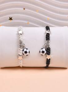 校園男女學生足球手織調節手環,跨境電商產品 - 黑色 - 查看 3