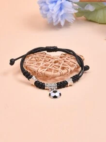 校園男女學生足球手織調節手環,跨境電商產品 - 黑色 - 查看 8